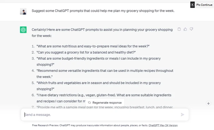 ChatGPT suggests prompts