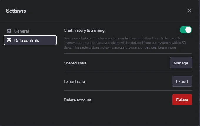 chatgpt data controls