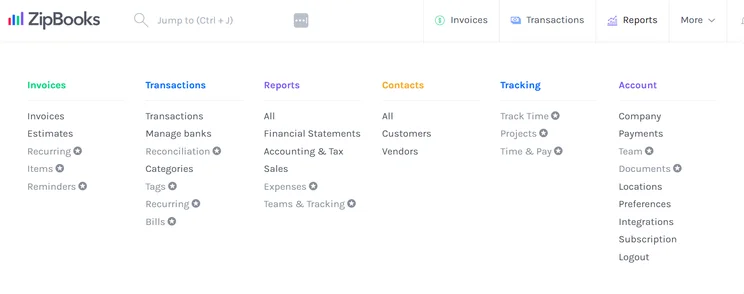 ZipBooks screenshot. Source: Tech.co testing