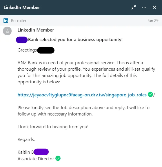 LinkedIn fake job offer scam