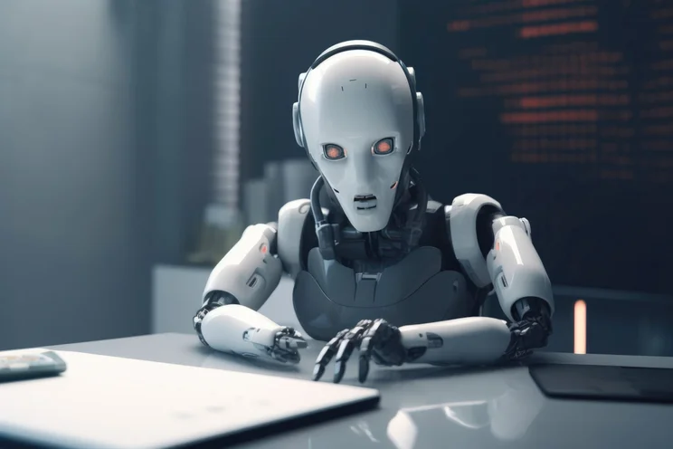 Robot sat at desk