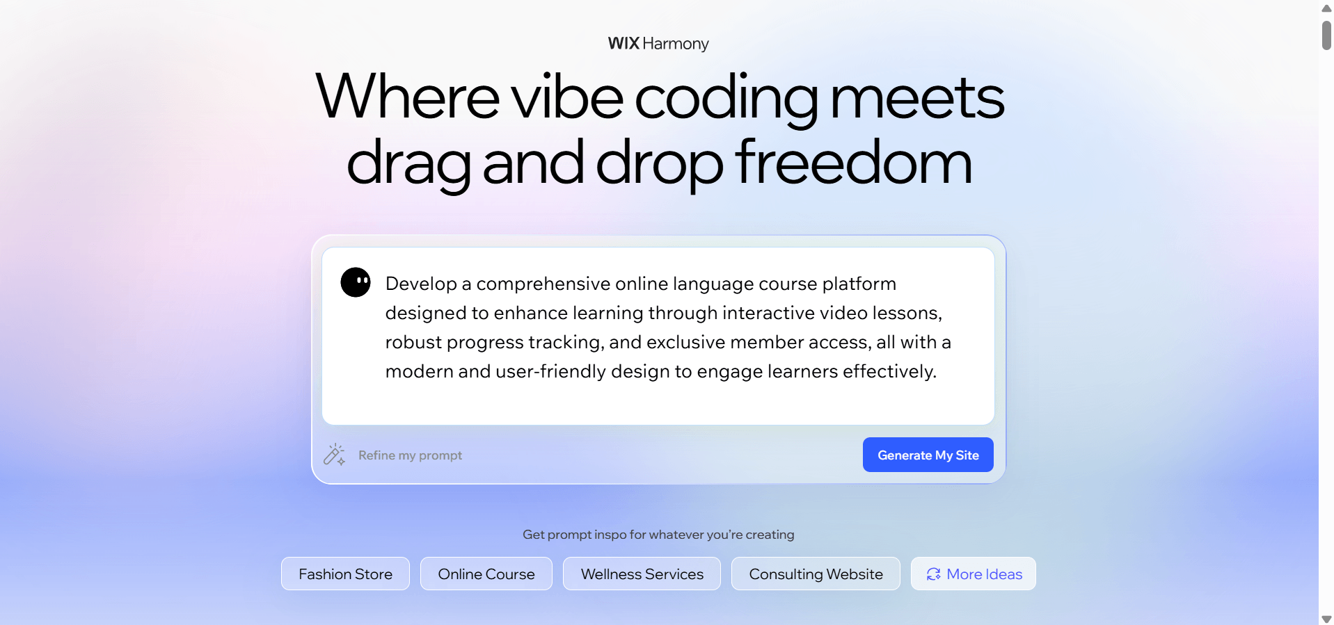 Entering a prompt in Wix Harmony
