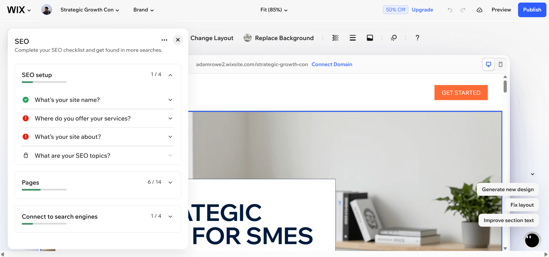The Wix website builder handles SEO.