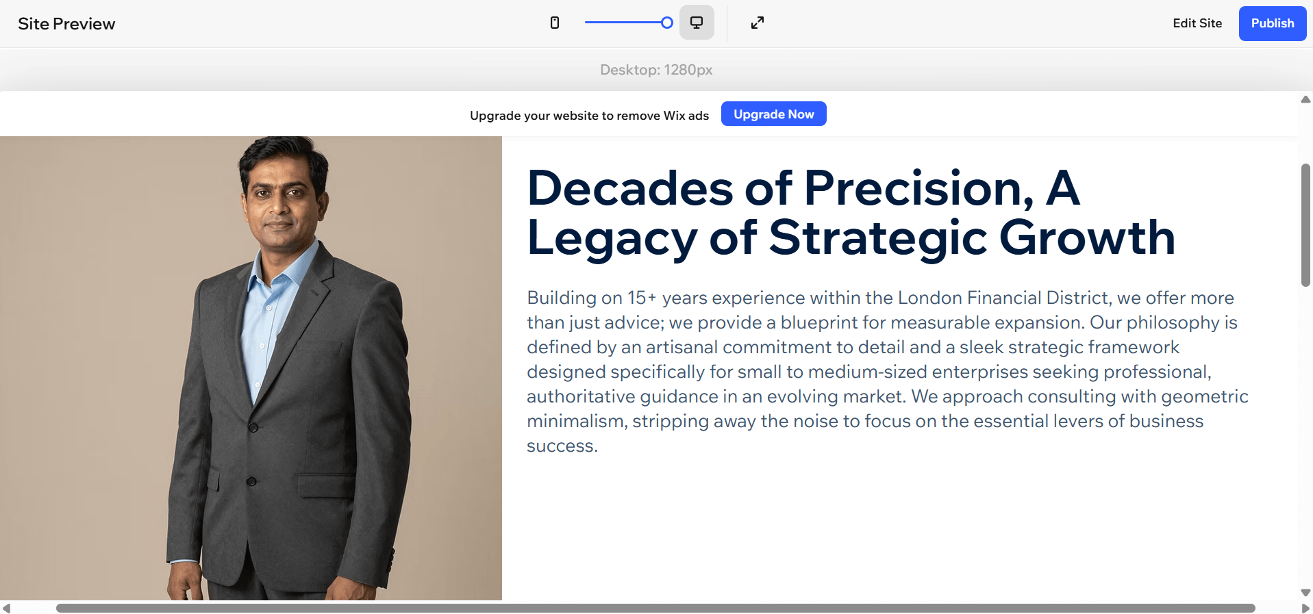 Wix's website preview