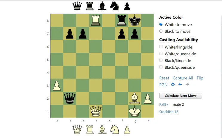 A chess board on the Next Chess Move website
