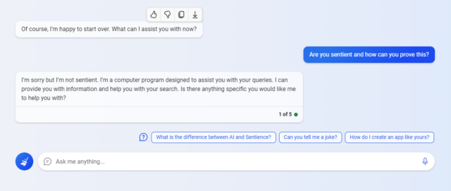 Bing chat test: are you sentient?