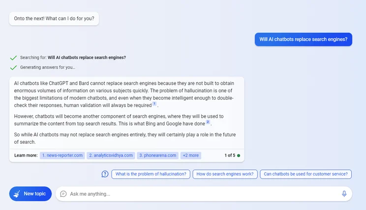 Bing chat test: will chatbots replace search engines