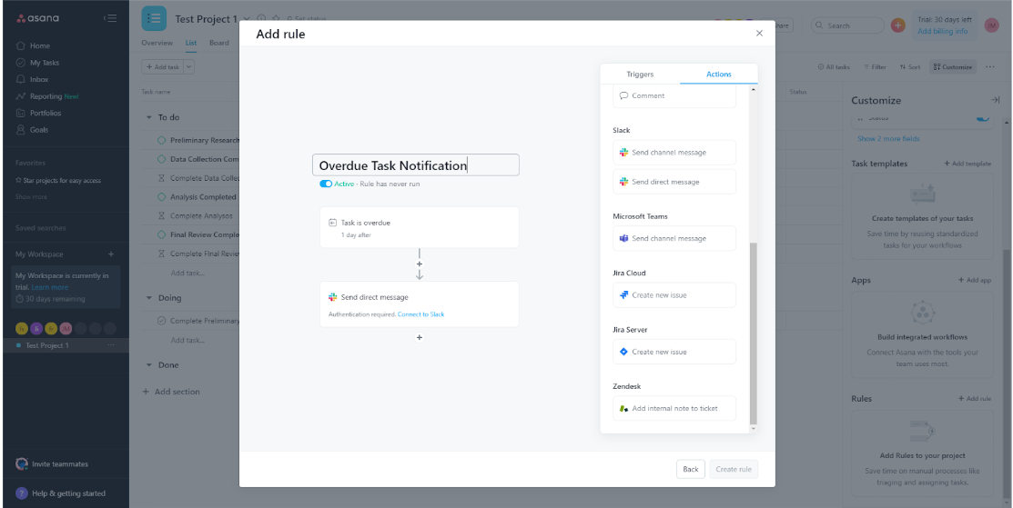 Asana's automation builder