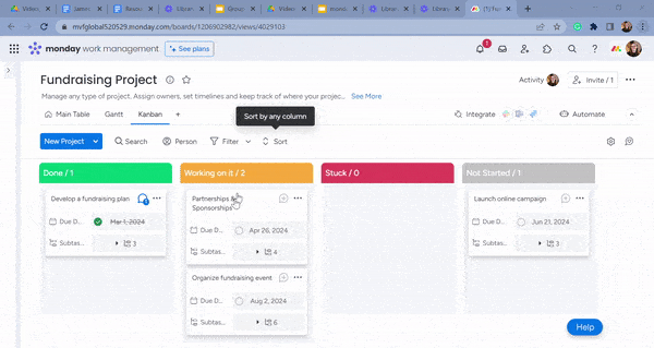 monday.com's kanban board