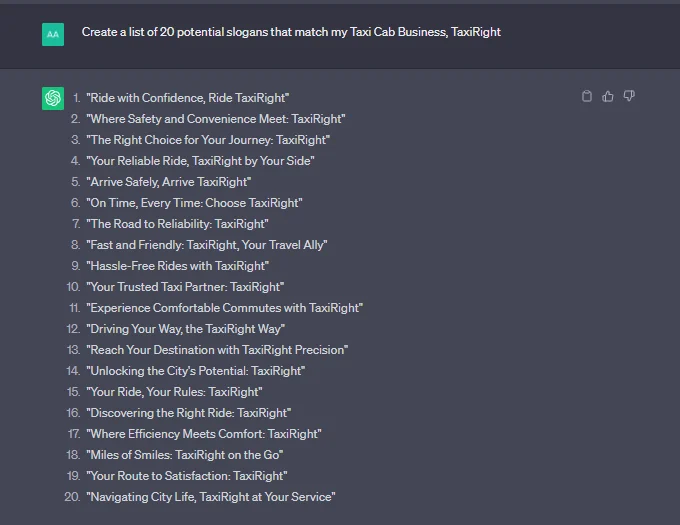 chatgpt generatin slogans