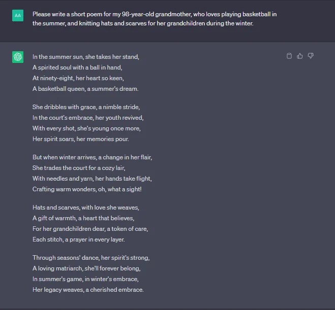 ChatGPT test 6: creative flair