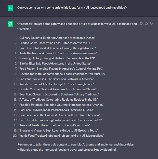 chatgpt test 8: idea generation