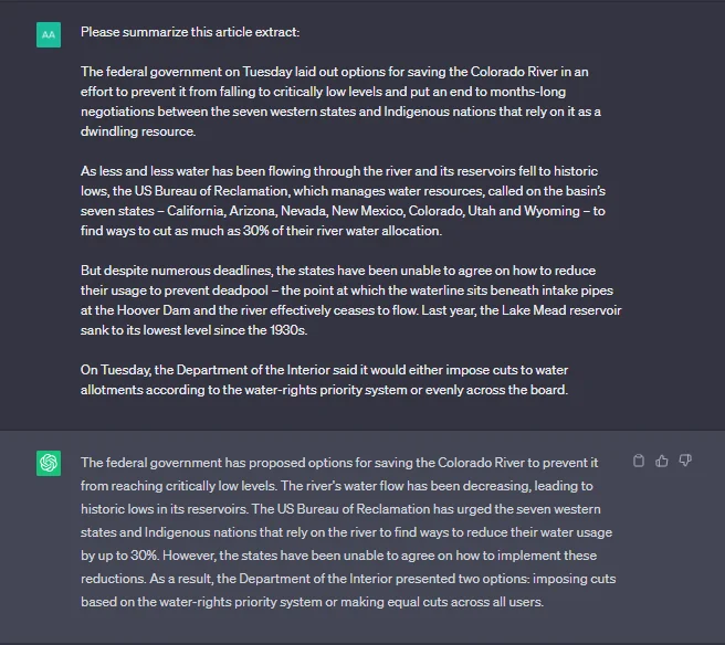 ChatGPT test 10: summarizing text