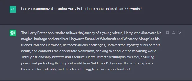 chatgpt test 11: summarizing harry potter