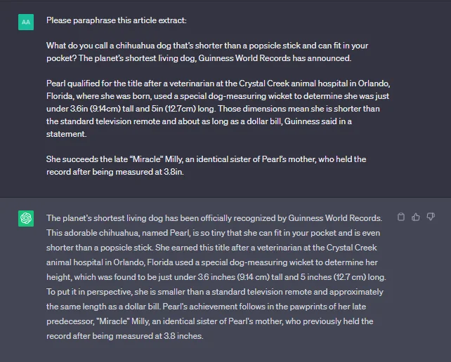 chatgpt test 12: paraphrasing