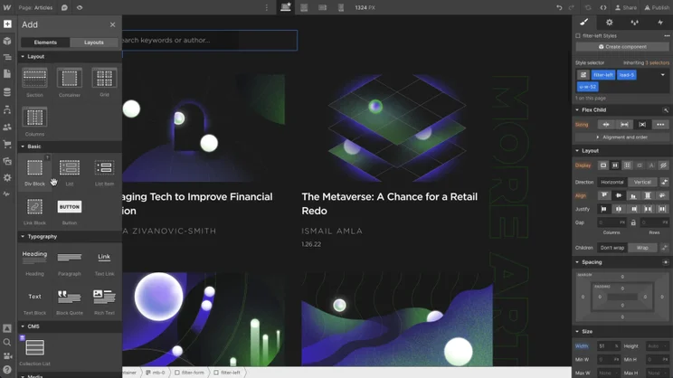 Webflow design dashboard