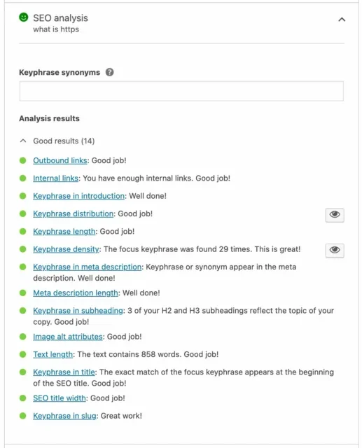 Yoast SEO analysis feature page