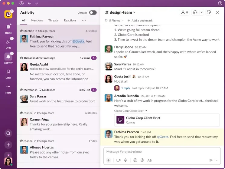 New Activity Feed in Slack