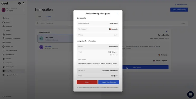 Deel EOR: Review immigration