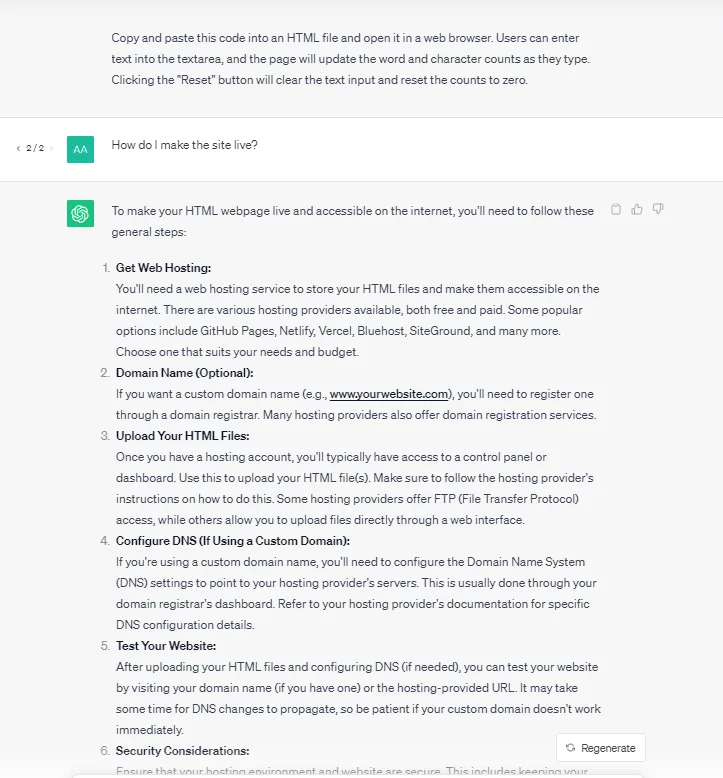 instructions to get your site live