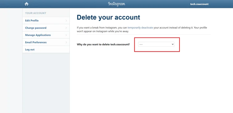 How to delete your Instagram on Desktop. Step 1