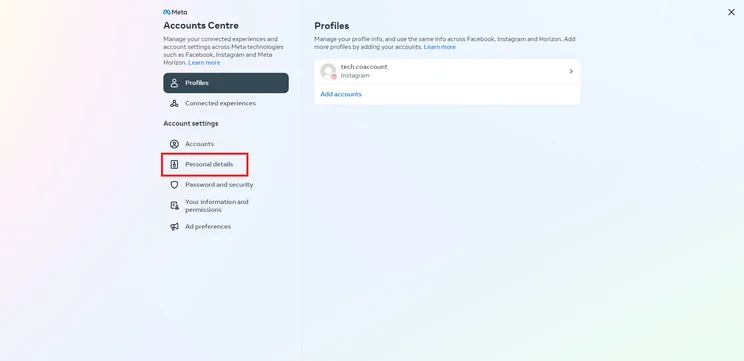 How to deactivate Instagram on desktop: Select "Personal Details"