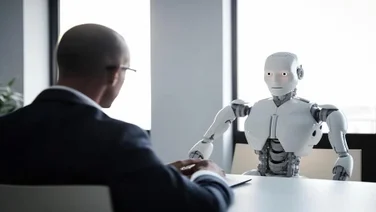 Human worker facing a robot