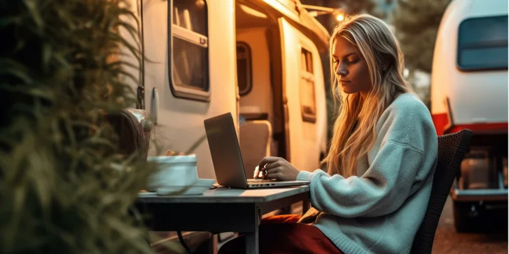A woman working remotely