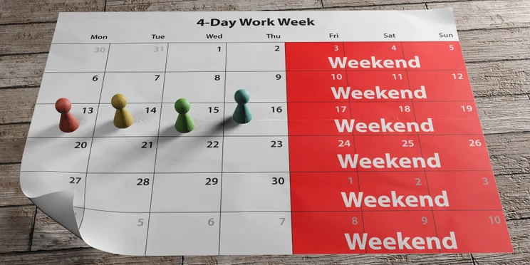 A long weekend calendar to illustrate the concept of four-day work week
