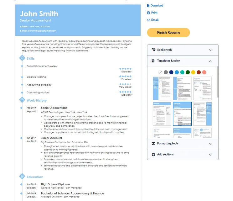 Zety AI resume builder test