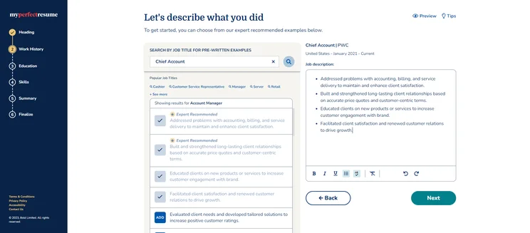 perfect resume test 1