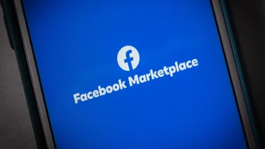 Logo and background of Facebook Marketplace against a dark background
