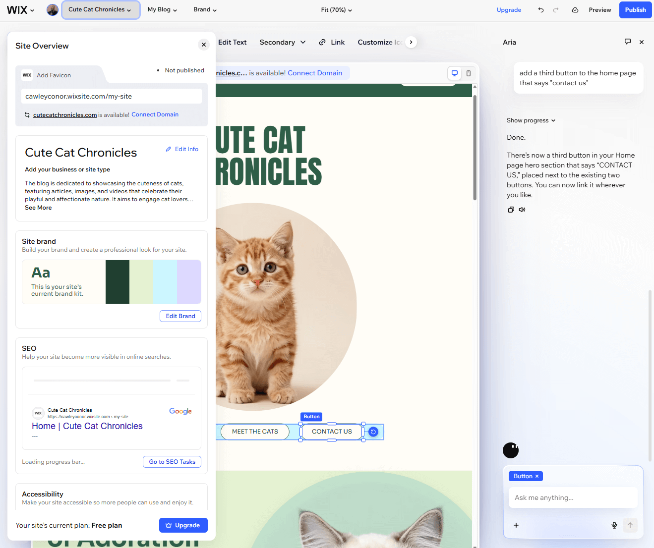 We had a lot of creative control with Wix Harmony, changing the color palate of the site with a single click. Source: Tech.co testing
