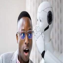 robot whispering to man