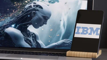IBM logo next to an AI generated image
