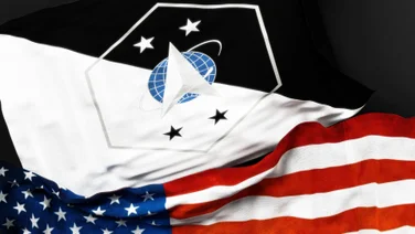 Flag of the Senior Enlisted Advisor of the Space Force along with a flag of the United States of America