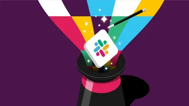 Press image of Slack logo appearing out of top hat to illustrate magic of Slack shortcuts