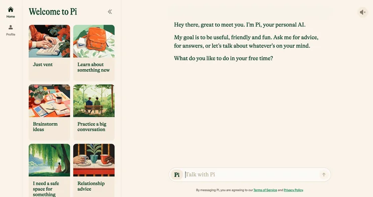 Pi AI therapy app, screenshot