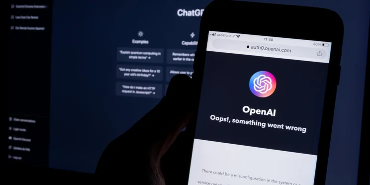 Phone screen showing OpenAI ChatGPT down message..