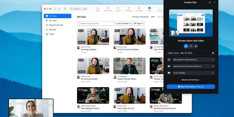 Image showing new Zoom meetings feature called Zoom Clips in action