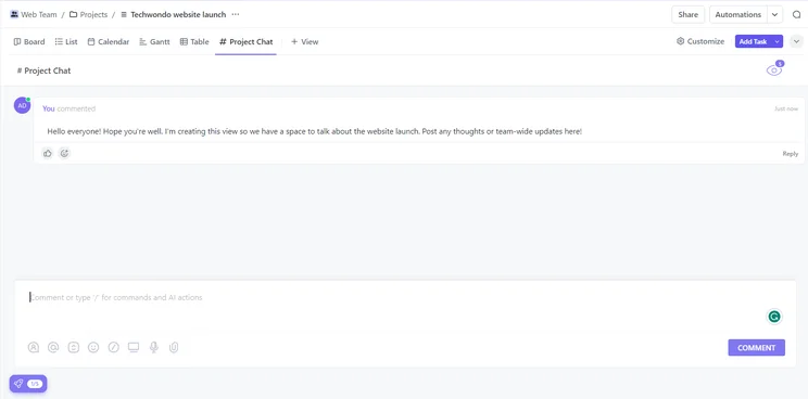 ClickUp's chat view