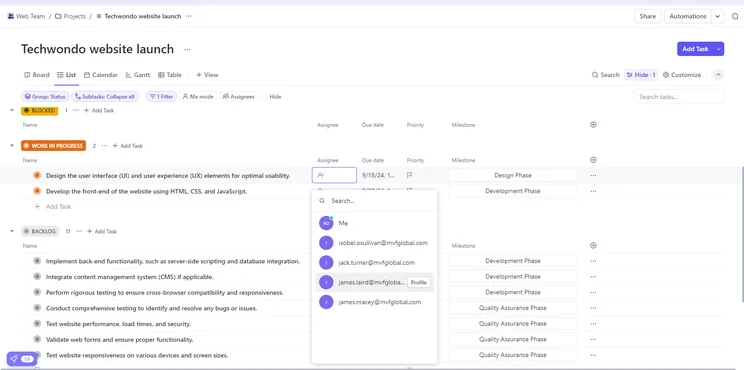 assigning tasks in ClickUp
