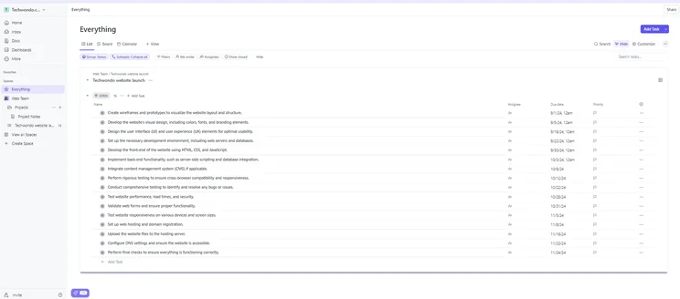 Clickups list view with the sidevbar