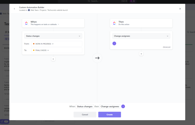 building an automation in ClickUp