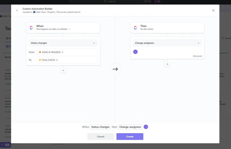 building an automation in ClickUp