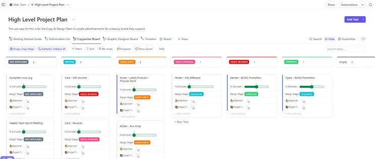 clickup high level project plan