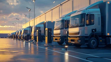 An image of a line of trucks.