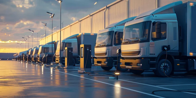 An image of a line of trucks.