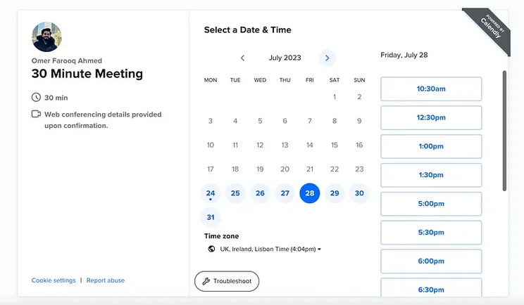 Calendly calendar screenshot