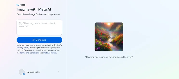 Imagine with Meta AI start screen with input box